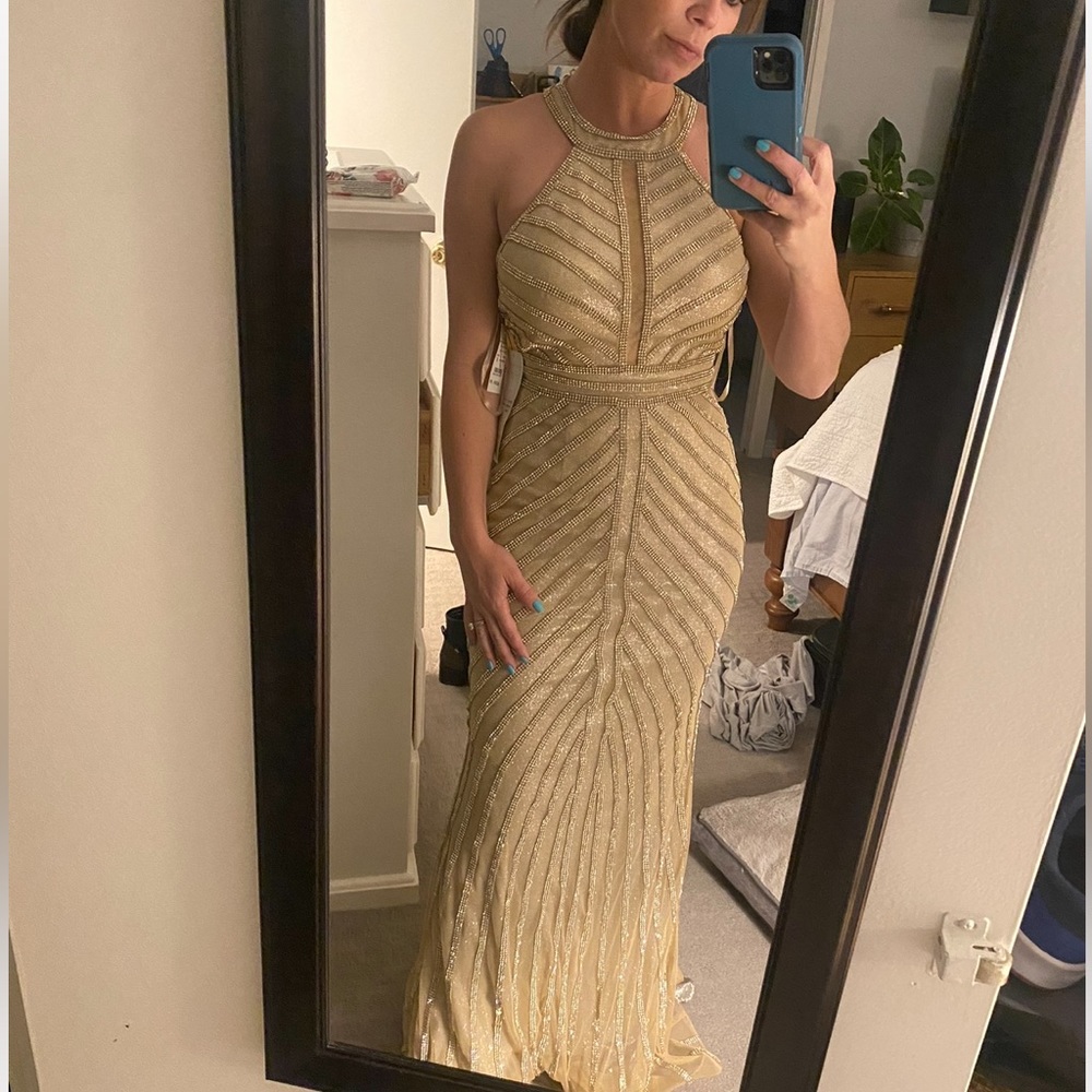 Champagne beaded evening gown - Picture 11 of 12